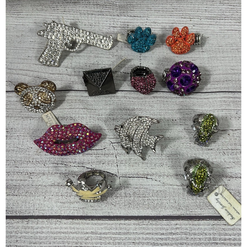 Y2K Rhinestone Stretch Ring Lot Bling Novelty Statement Jewelry